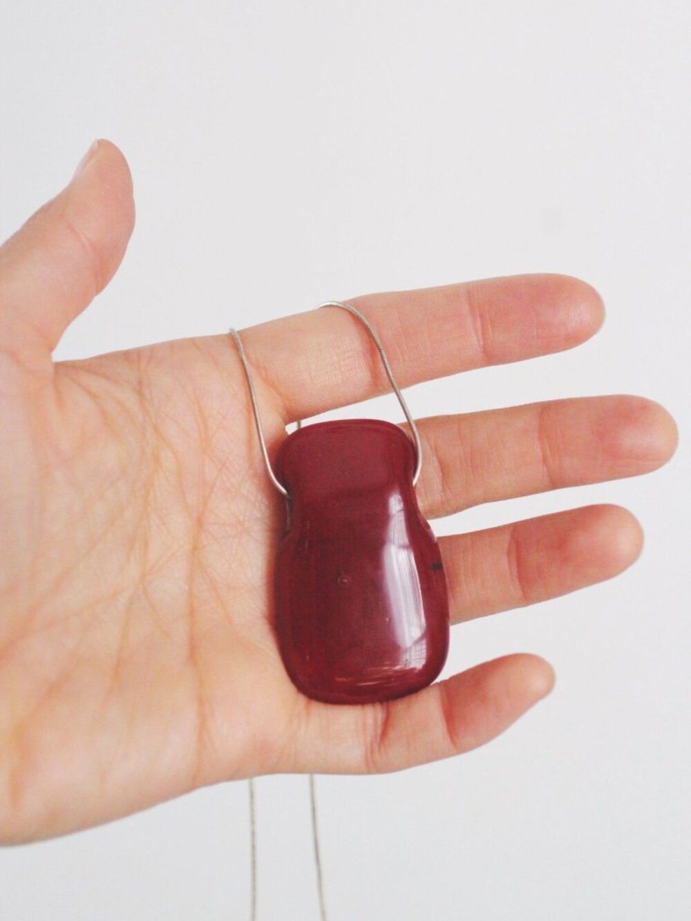 Vintage Handmade Ruby Red Glass Pendant Necklace Sterling Silver Chain Italy Min